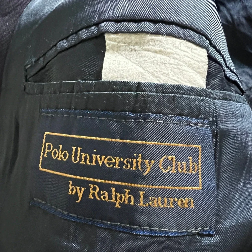 Ralph Lauren Polo University Club Blazer Men 44R Navy Wool Gold Button Coat Hole
